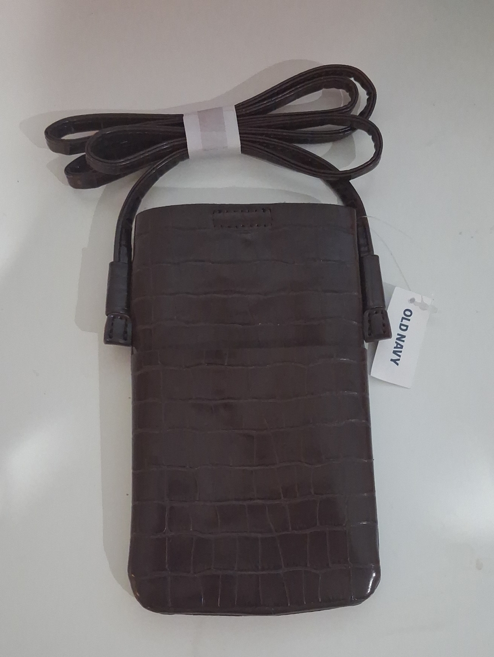Old Navy Dark Brown Croc-Embossed Crossbody Phone Pouch